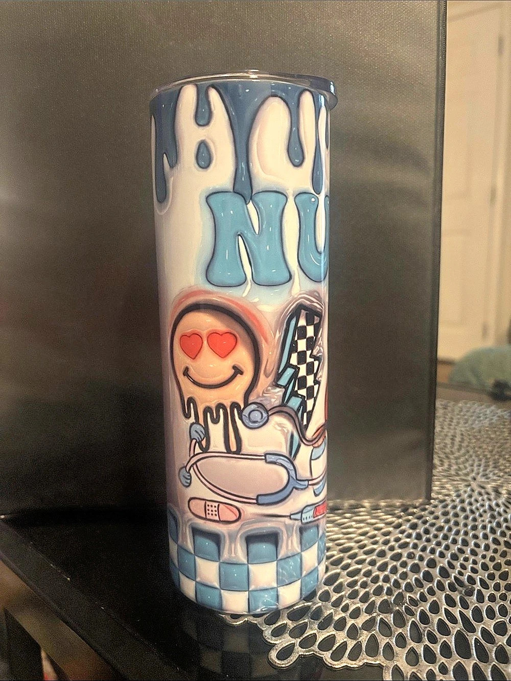 Blue & White Graphic Tumbler